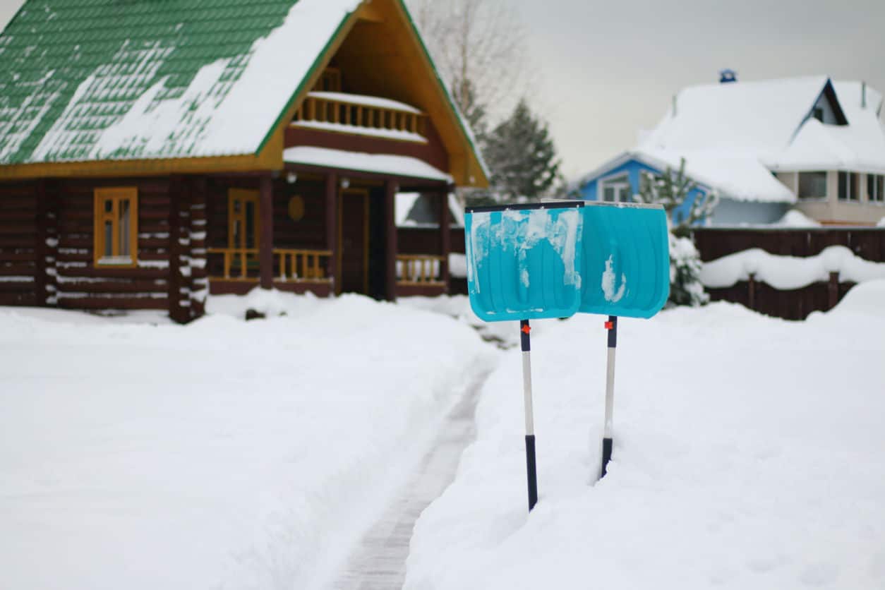 Two shovels for clearing tracks from snow.