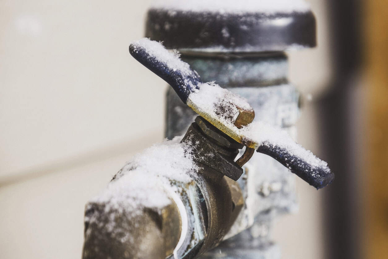 Frozen water shut off handle in snowstorm
