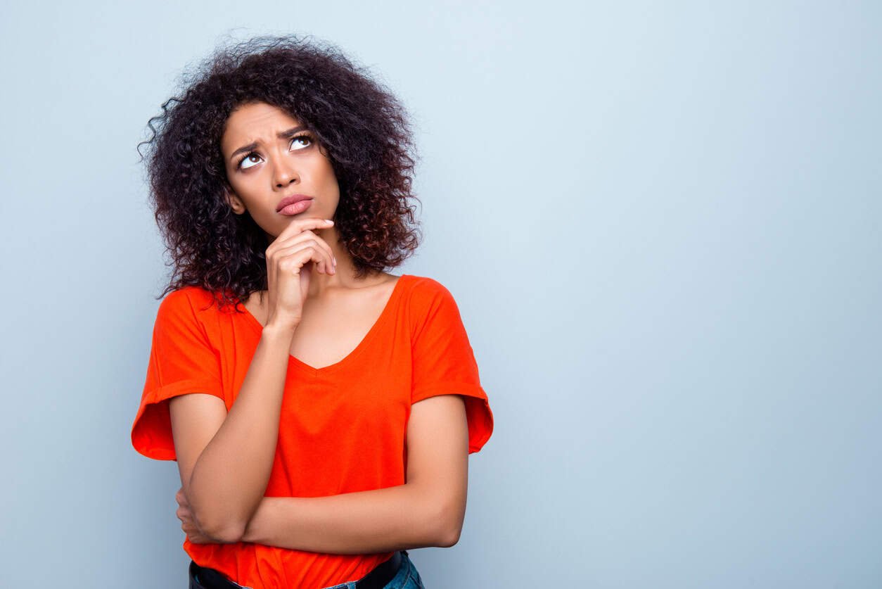 Portrait of a women with a empty space next to her