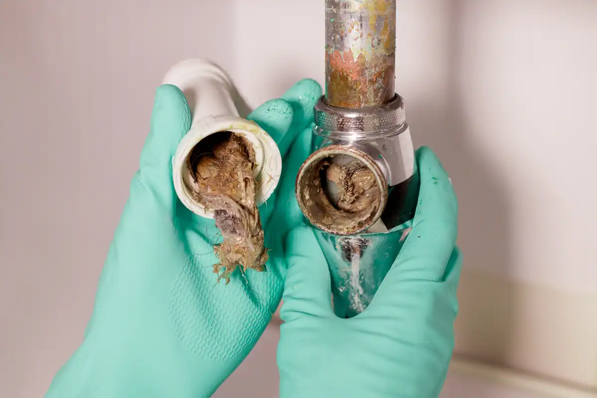clogged drain in forest lake being cleaned out by an aquarius technician