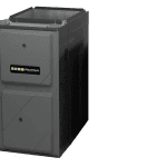 A large black metal HVAC unit labeled