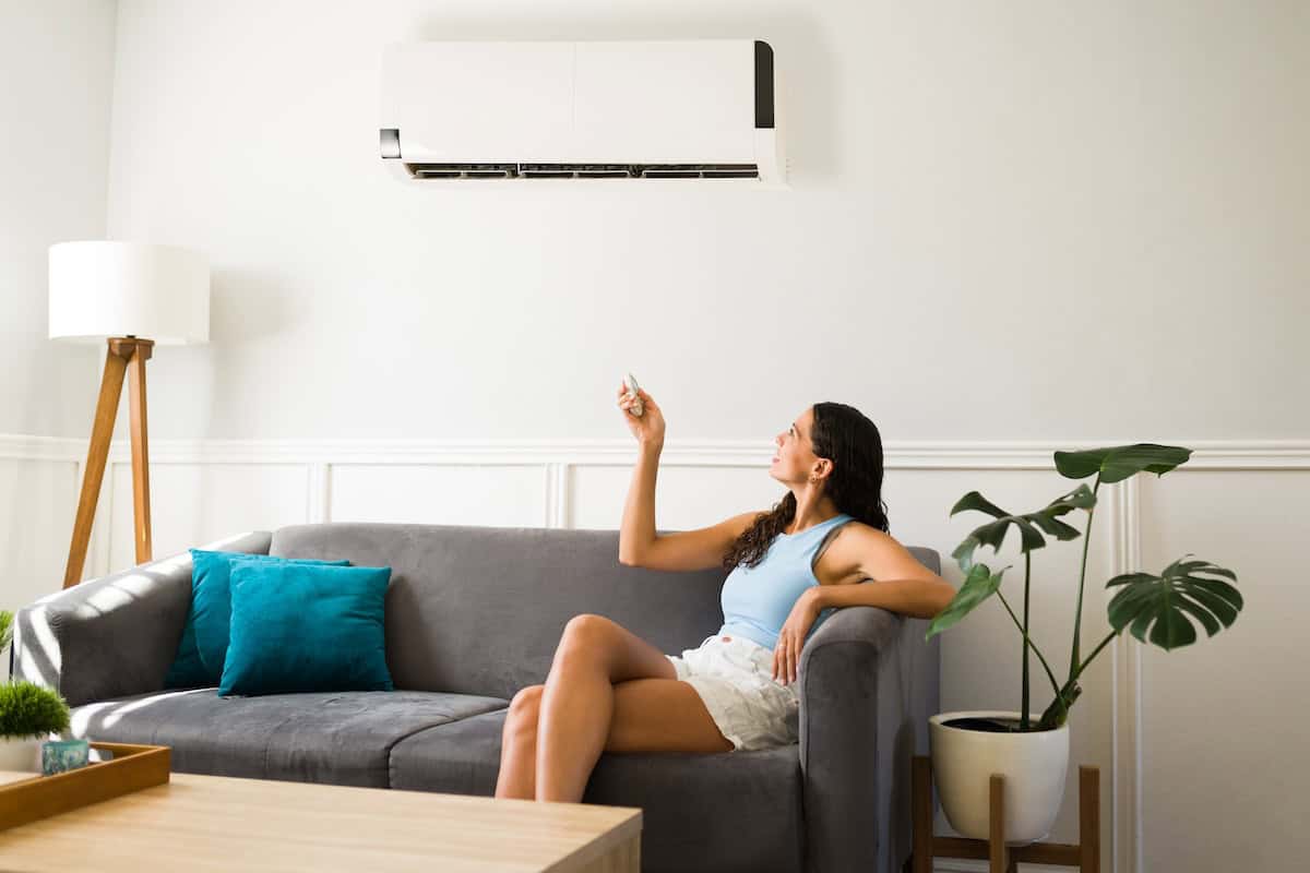 Happy Woman Using Her New Air Conditioning