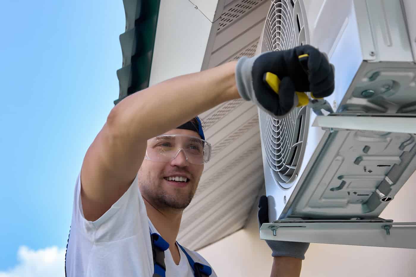Process Of Fixing Metal Brackets To Hold The Outdoor Unit Of The Air Conditioner