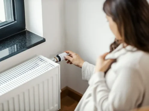 Woman turning heat up on a radiator